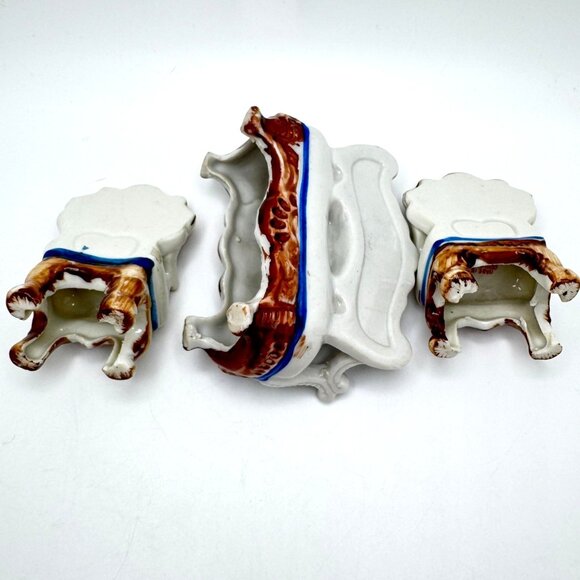 Miniature Hand Painted Porcelain Dollhouse Furniture 3 Pc Set Occupied Japan Vtg - Picture 7 of 8